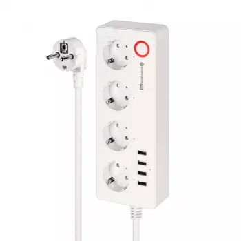 Kruger&Matz Connect P6 Inteligentna listwa zasilająca z 4 gniazdami Schuko i 4 portami USB, Tuya Wi-Fi, biała