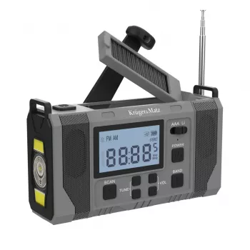 Kruger & Matz KM0838 Solar Powered Emergency Radio with 10000mAh Power Bank, LED Flashlight, Dynamo Crank, AM/FM/NOAA, SOS Alarm