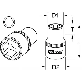 KS TOOLS nasadka sześciokątna krótka 38mm z napędem 1 cal, 6-kątna, chromowo-wanadowa, DIN 3124 911.1038