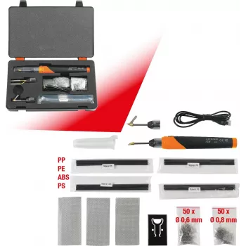 KS TOOLS 150.1010 Zestaw do naprawy plastiku bezprzewodowy, 134-częściowy, zszywacz na gorąco 3,7 V Li-Ion z 200 stalowymi zszywkami, 450°C, walizka