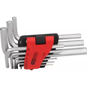 KS TOOLS 151.4540 Zestaw kluczy imbusowych calowych, 9-częściowy, 1/16 cala-3/8 cala, uchwyt składany, chromowo-wanadowy, matowo chromowany