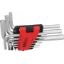 KS TOOLS 151.4540 Zestaw kluczy imbusowych calowych, 9-częściowy, 1/16 cala-3/8 cala, uchwyt składany, chromowo-wanadowy, matowo chromowany