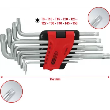KS TOOLS 151.4880 Zestaw długich kluczy L TORX, 10-częściowy, chromowo-wanadowy, rozmiary T9-T50