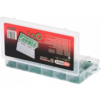 KS TOOLS 270-częściowy zestaw O-ringów HNBR do samochodowych układów klimatyzacji, 18 rozmiarów metrycznych, -40°C do +150°C, zielony 970.0340