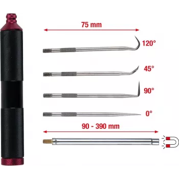 KS TOOLS 6-częściowy zestaw narzędzi magnetycznych i haków, magnesy z elastycznym i sztywnym trzpieniem, 4 profile haków, ergonomiczne uchwyty 550.1080