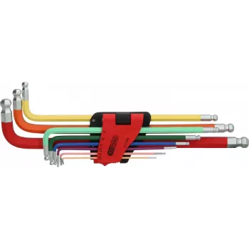 KS TOOLS 9-częściowy zestaw kluczy imbusowych z kulistym łbem, 1,5-10mm, chromowo-wanadowy, matowy chrom, DIN ISO 2936, ERGOTORQUEplus 151.3222