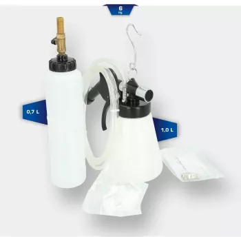 KS TOOLS BT701200 Pneumatyczny odpowietrzacz hamulców, 6,2 bar, zbiornik 0,75 l, butelka na zużyty płyn 1 l