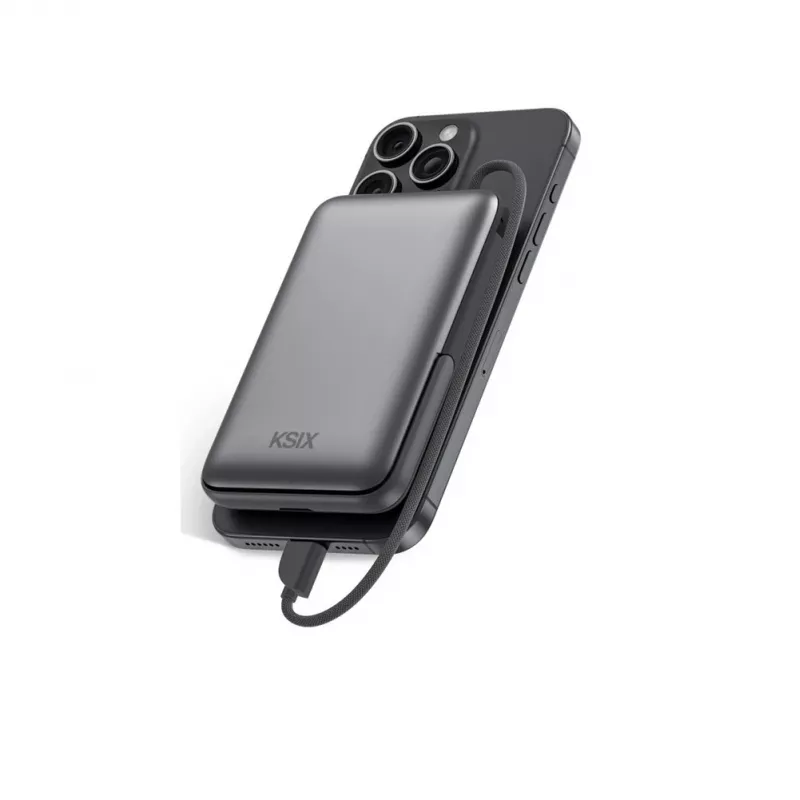 KSIX Magnetic Power Bank 10000 mAh, 22.5W do iPhone i Apple Watch, Szary