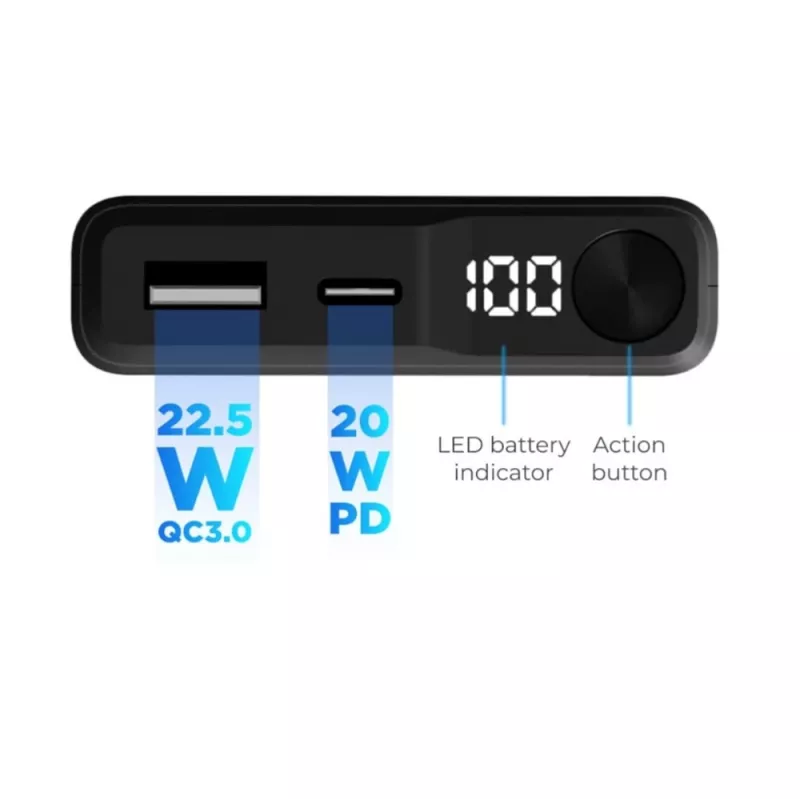 KSIX Magnetic Powerbank 10000 mAh 22.5W, Czarny
