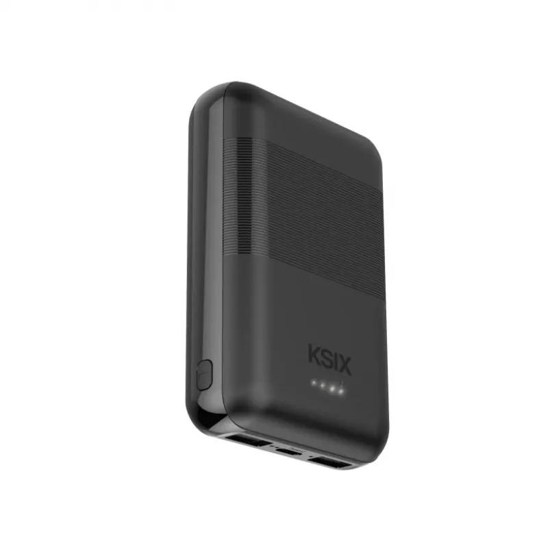 KSIX Powerbank Mini 10000mAh 10W z kablem USB-A USB-C Czarny