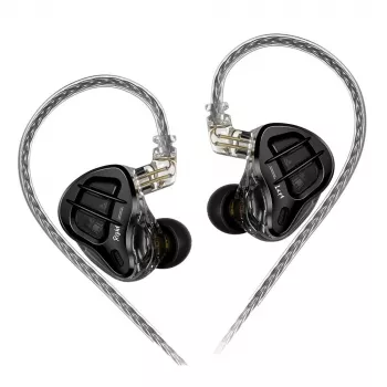 KZ ZAR NO MIC - Słuchawki douszne monitorujące, 8-przetwornikowy hybryd, 1 dynamiczny + 7 zbalansowanych armaturowych, odłączany kabel, wtyk 3,5 mm, ciemnoszary