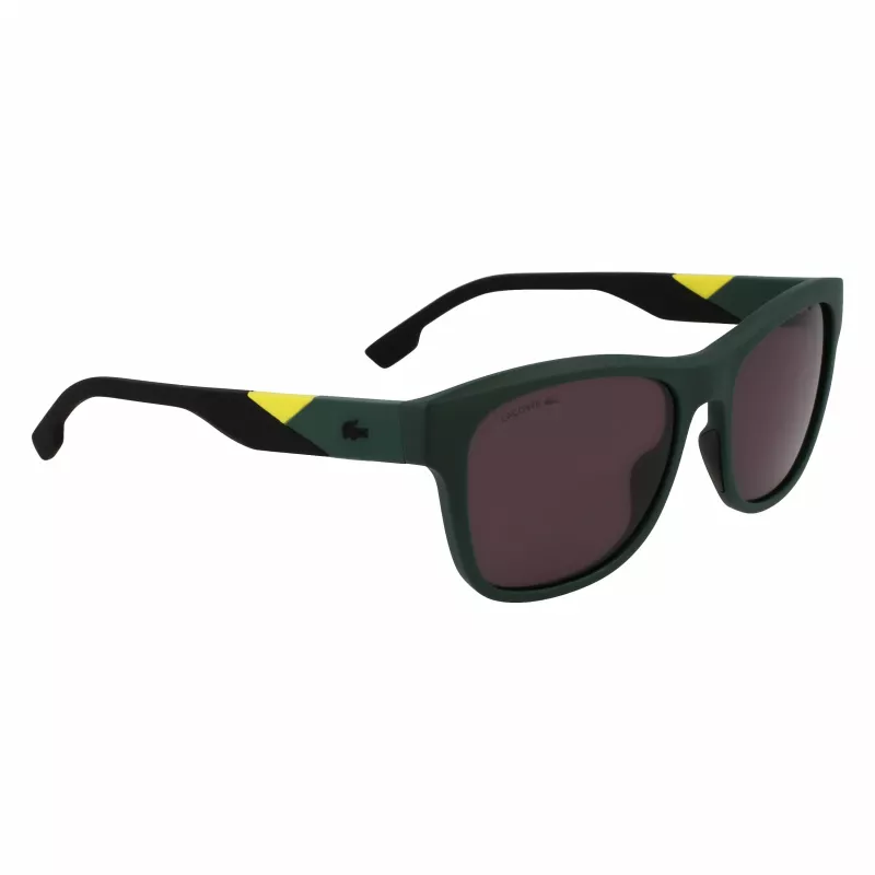 Okulary przeciwsłoneczne Lacoste L6043S-301 męskie prostokątne - zielona oprawka, szare szkła, 56/18/145 mm