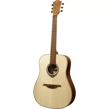 Gitara akustyczna Lag GLA Tramontane 70 D Dreadnought - lity top ze świerku, tył i boki khaya, podstrunnica z palisandru Branko, otwartoporowate wykończenie satynowe, praworęczna