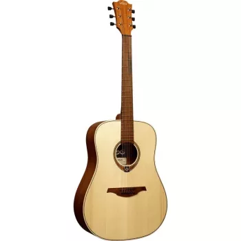 Gitara akustyczna Lag GLA Tramontane 70 D Dreadnought - lity top ze świerku, tył i boki khaya, podstrunnica z palisandru Branko, otwartoporowate wykończenie satynowe, praworęczna