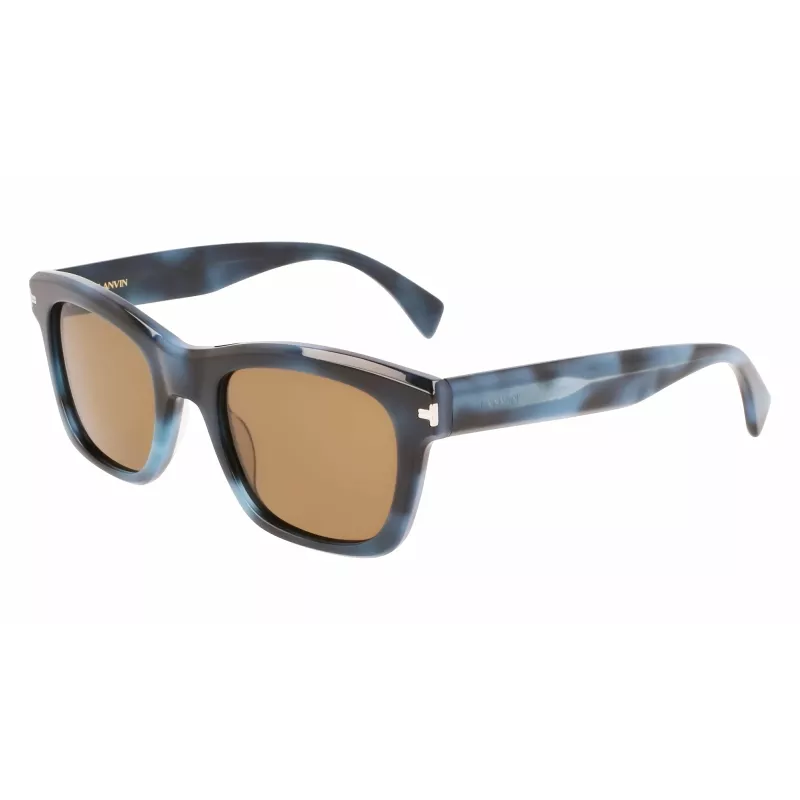 LANVIN LNV620S-425 Męskie kwadratowe okulary przeciwsłoneczne z acetatu - Niebieska oprawka, szare soczewki, UV400