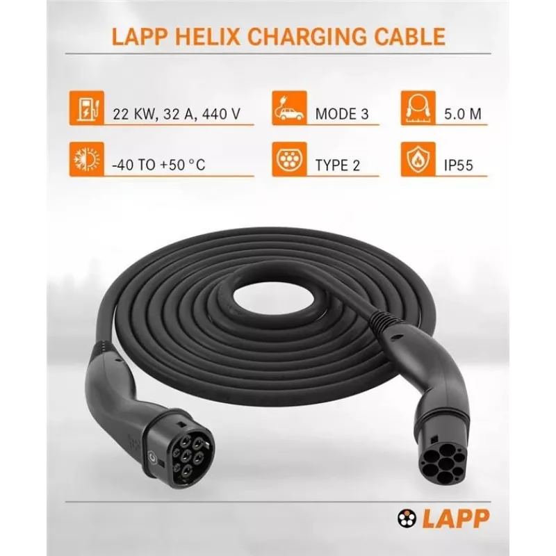 Przewód do ładowania EV LAPP MOBILITY HELIX® Type 2, 22 kW, 5 m, czarny 61795