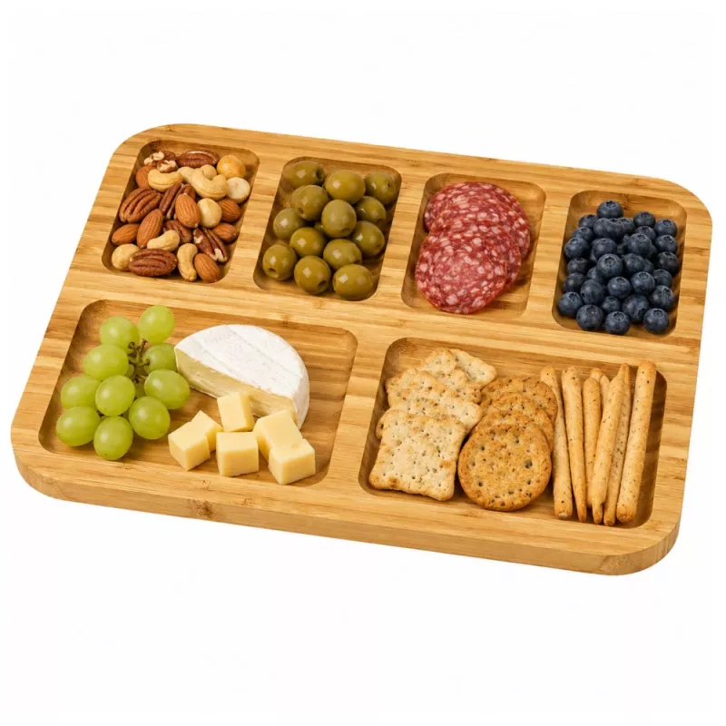 LEAN Bamboo Board Platter with Compartments for Serving Tray 36 x 28cm