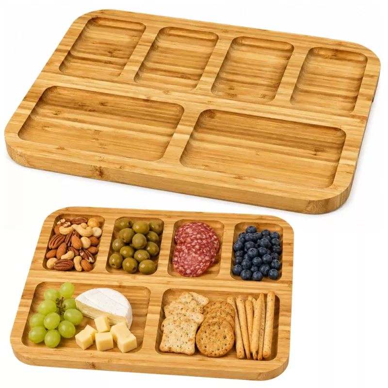 LEAN Bamboo Board Platter with Compartments for Serving Tray 36 x 28cm
