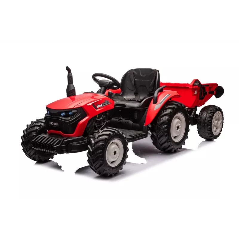 LEAN CARS 24V Tractor z napędem akumulatorowym HC-306 Czerwony z przyczepą