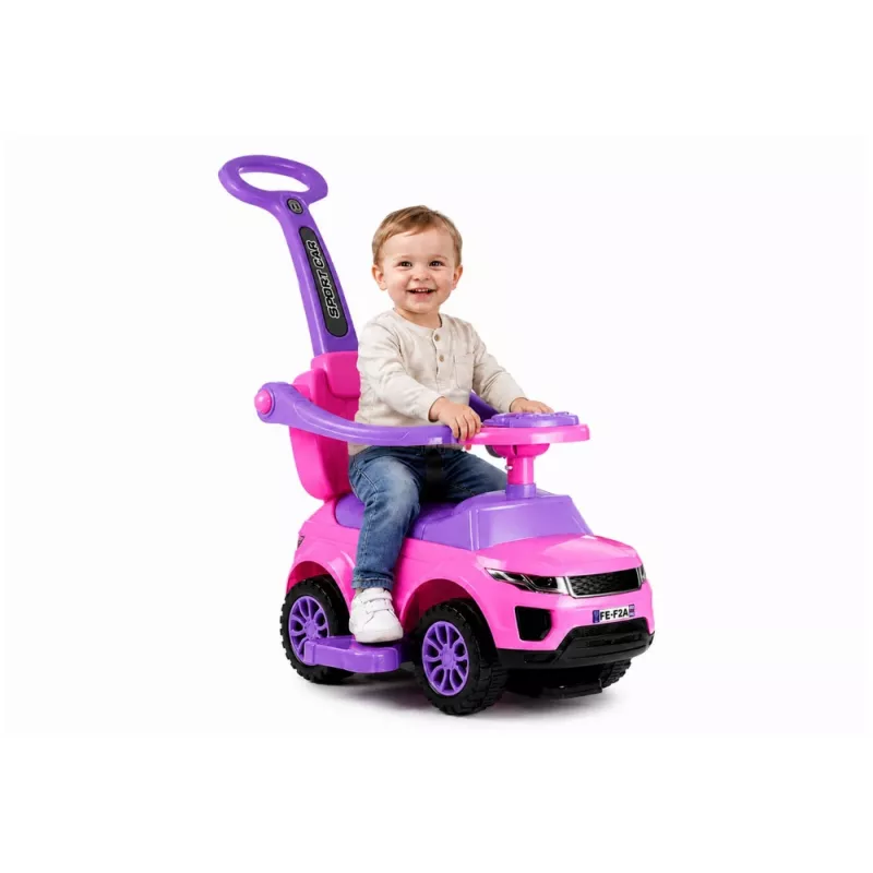 LEAN CARS 614W Pchacz dla maluchów z rączką dla rodzica - Różowy