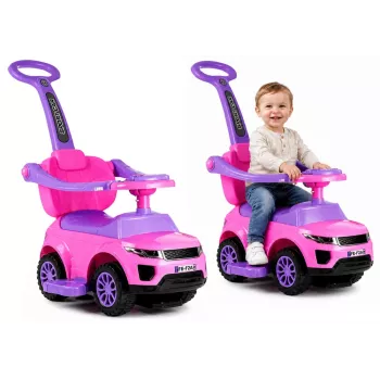 LEAN CARS 614W Pchacz dla maluchów z rączką dla rodzica - Różowy