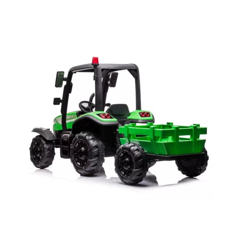 LEAN CARS Traktor na baterie BLT-206 Zielony z odpinaną przyczepą, 12V dla dzieci 3-8 lat, 2x45W, koła EVA, pilot