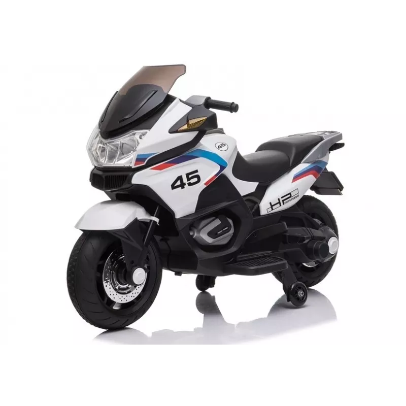 LEAN CARS Electric Ride-On Motorbike XMX609 White with MP3 and LED Lights