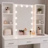 LEAN Cosmetic Dressing Table with LED Mirror, Drawers and Cabinet, White, 141x114x39 cm