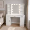 LEAN Cosmetic Dressing Table with LED Mirror, Drawers and Cabinet, White, 141x114x39 cm