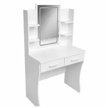 LEAN Toaletka kosmetyczna z lustrem LED, półkami i szufladami, biała 140x80x40 cm