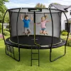 Trampolina ogrodowa LEAN z wewnętrzną siatką, czarno-zielona, 366 cm (12 stóp)