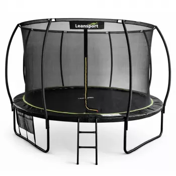 Trampolina ogrodowa LEAN z wewnętrzną siatką, czarno-zielona, 366 cm (12 stóp)