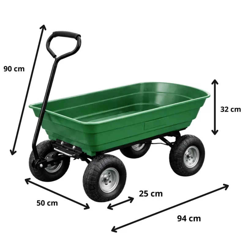 LEAN Wózek ogrodowy z wywrotną tacą, zielony, 120 kg