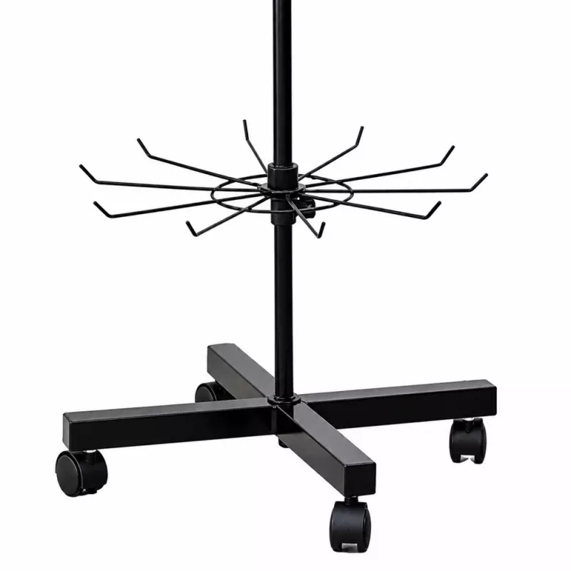 LEAN obrotowy stojak ekspozycyjny 5-poziomowy na kółkach czarny 40x150cm, obrót 360°, stal malowana proszkowo