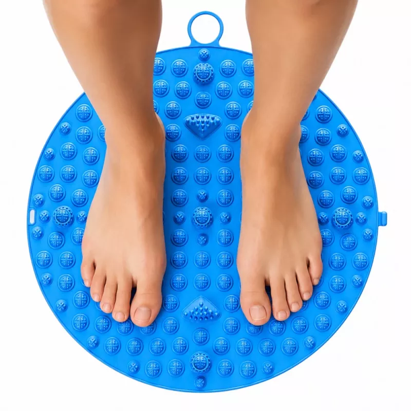 LEAN Okrągła mata do masażu stóp akupresurowa z kolcami niebieska 33 cm