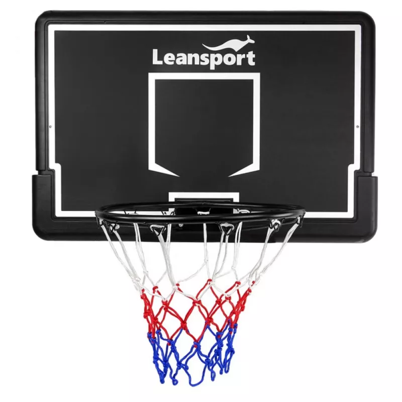 LEAN SPORT 30566 Kosz do koszykówki z tablicą - 90 cm tablica poliwęglanowa, montaż na ścianie, czarny/czerwony