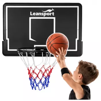 LEAN SPORT 30566 Kosz do koszykówki z tablicą - 90 cm tablica poliwęglanowa, montaż na ścianie, czarny/czerwony