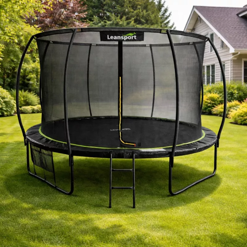LEAN Sport Trampolina ogrodowa z wewnętrzną siatką Czarno-zielona 427CM 14FT