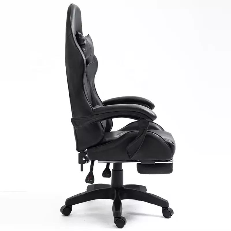 LEAN Swivel Office Gaming Chair with Footrest and Cushions, Black