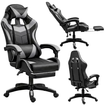 LEAN Swivel Office Gaming Chair with Footrest and Cushions Black and Gray