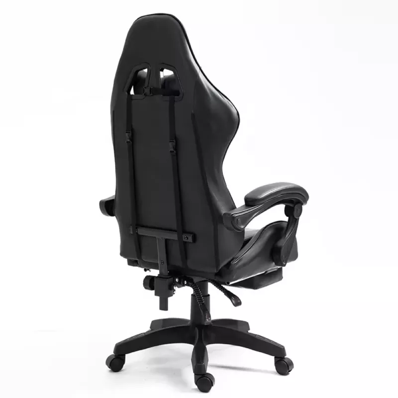 LEAN Swivel Office Gaming Chair with Footrest and Cushions, Black and White