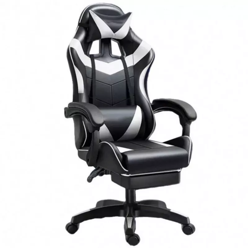 LEAN Swivel Office Gaming Chair with Footrest and Cushions, Black and White