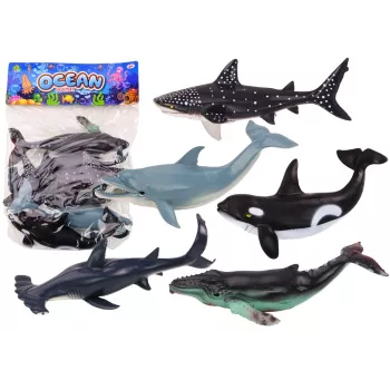 LEAN TOYS 17521 Zestaw 6 figurek zwierząt morskich - Orka, Rekin, Wieloryb, Delfin, Żółw i Płaszczka - Wielokolorowy