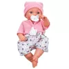 LEAN TOYS 24440 Lalka z czapką, sweterkiem i smoczkiem, efekty dźwiękowe (35 cm)
