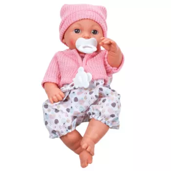 LEAN TOYS 24440 Lalka z czapką, sweterkiem i smoczkiem, efekty dźwiękowe (35 cm)