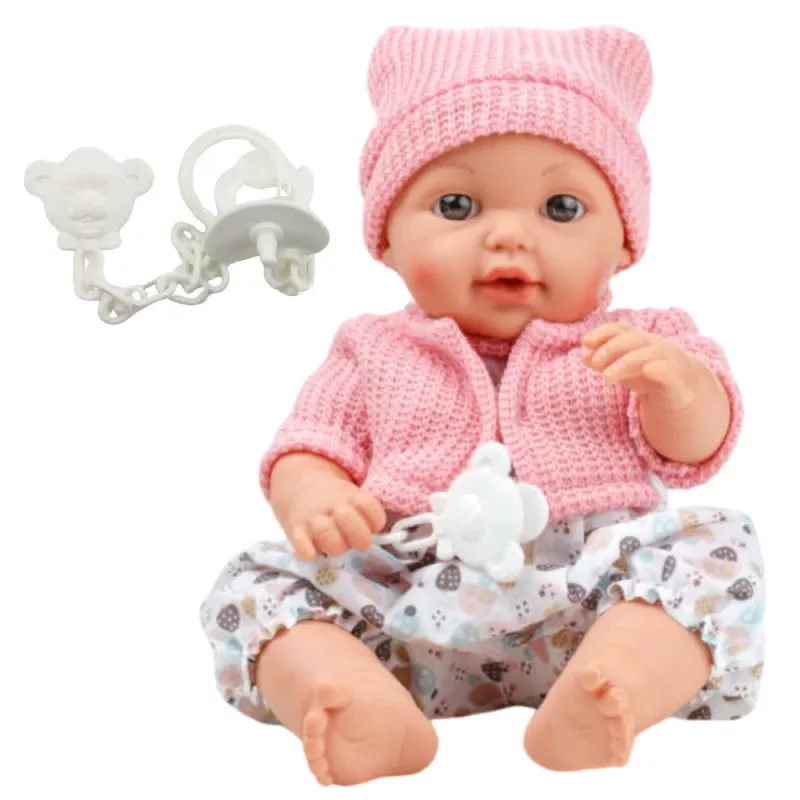 LEAN TOYS 24440 Lalka z czapką, sweterkiem i smoczkiem, efekty dźwiękowe (35 cm)