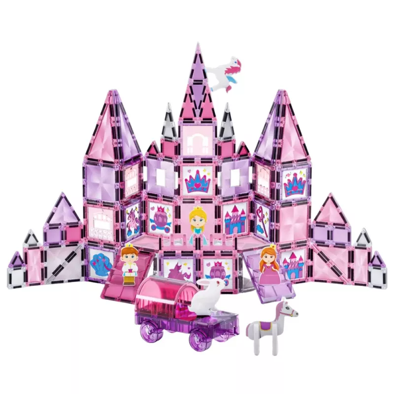 LEAN TOYS 25282 Magnetyczne Klocki Zestaw Witraż z Różowymi Markerami, 126 Elementów, Kreatywna Zabawka Artystyczna