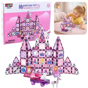 LEAN TOYS 25282 Magnetyczne Klocki Zestaw Witraż z Różowymi Markerami, 126 Elementów, Kreatywna Zabawka Artystyczna