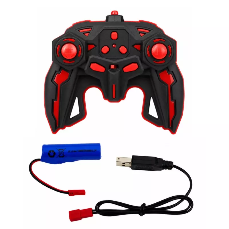 LEAN TOYS 29711 RC Stunt Car 1:10 4WD z obrotem 360°, światłami LED i efektem dymu (czarno-czerwony)