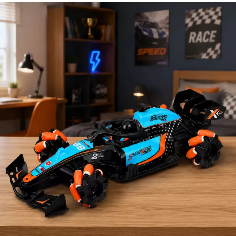 LEAN TOYS 29711 RC Stunt Car 1:10 4WD z obrotem 360°, światłami LED i efektem dymu (czarno-czerwony)